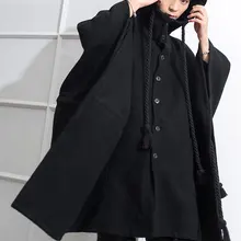 Мужской плащ с капюшоном, мужская одежда в готическом стиле, Мужская шерстяная шаль без рукавов, черная накидка с капюшоном для мальчиков, однобортное пальто в английском стиле