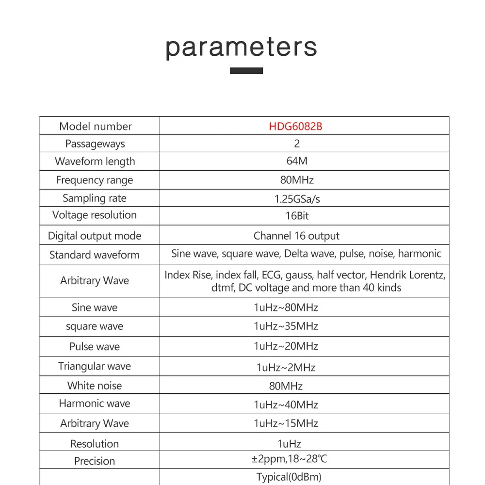 Hantek Arbitrary Function Waveform Generator HDG6082B 2 Channels 80MHz with 32 Types Automatic Measurement Functions