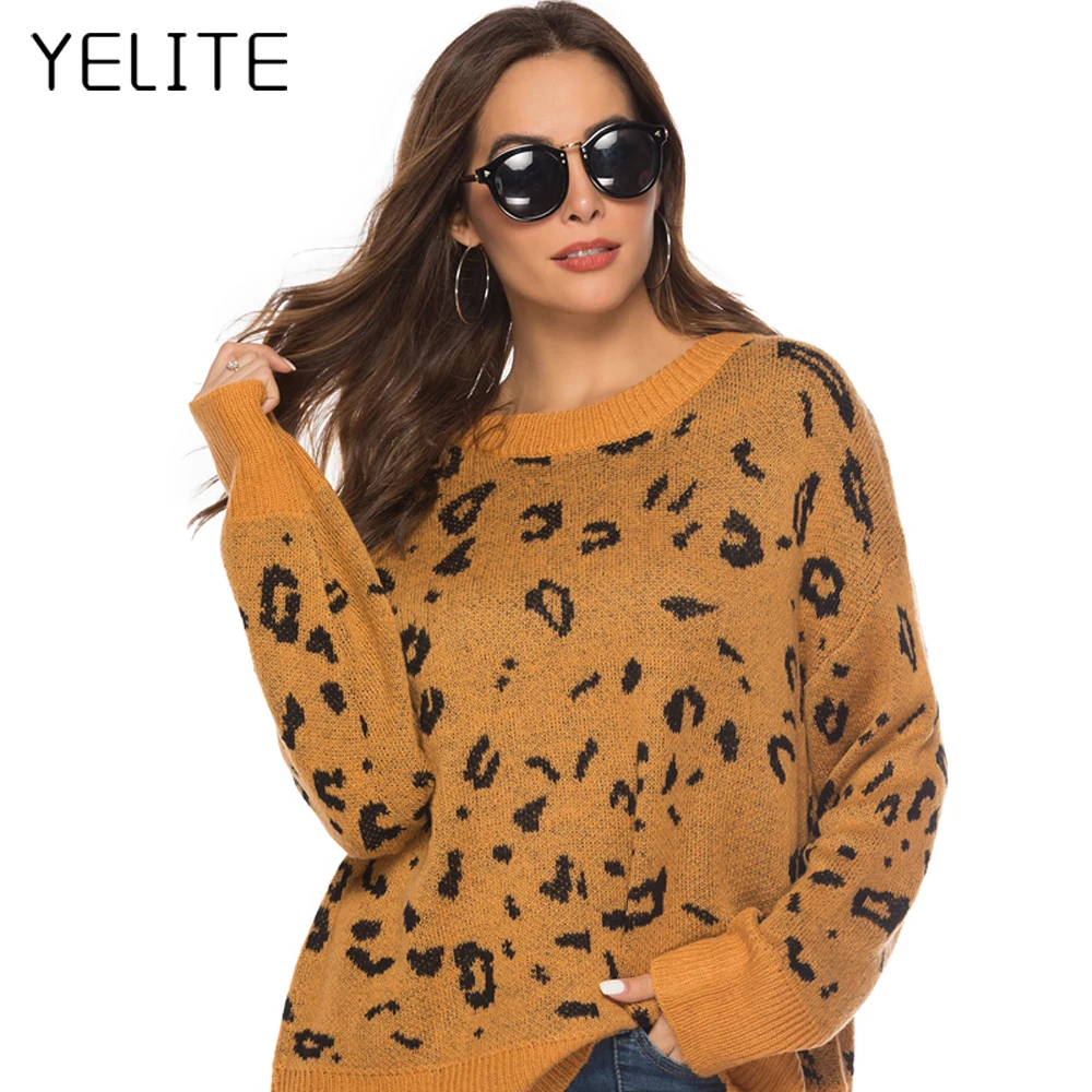 YELITE 2019 Новый Женский Повседневный вязаный свитер с леопардовым принтом Уличная С