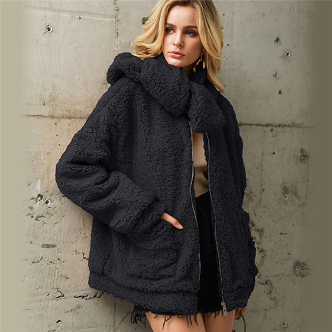 Новинка, зимнее меховое пальто для женщин, осенняя мода, длинный рукав, короткое меховое пальто, приталенное, женское, элегантное, с мехом, куртки, пальто размера плюс - Цвет: Черный