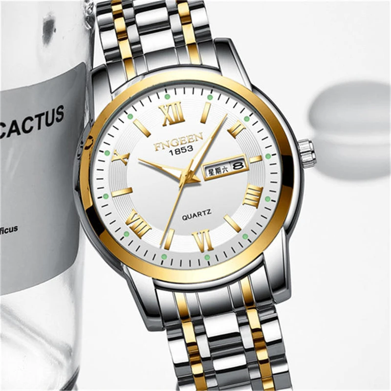 FNGEEN мужские часы с календарем, кварцевые часы из нержавеющей стали, мужские Модные брендовые высококачественные спортивные мужские наручные часы 7882