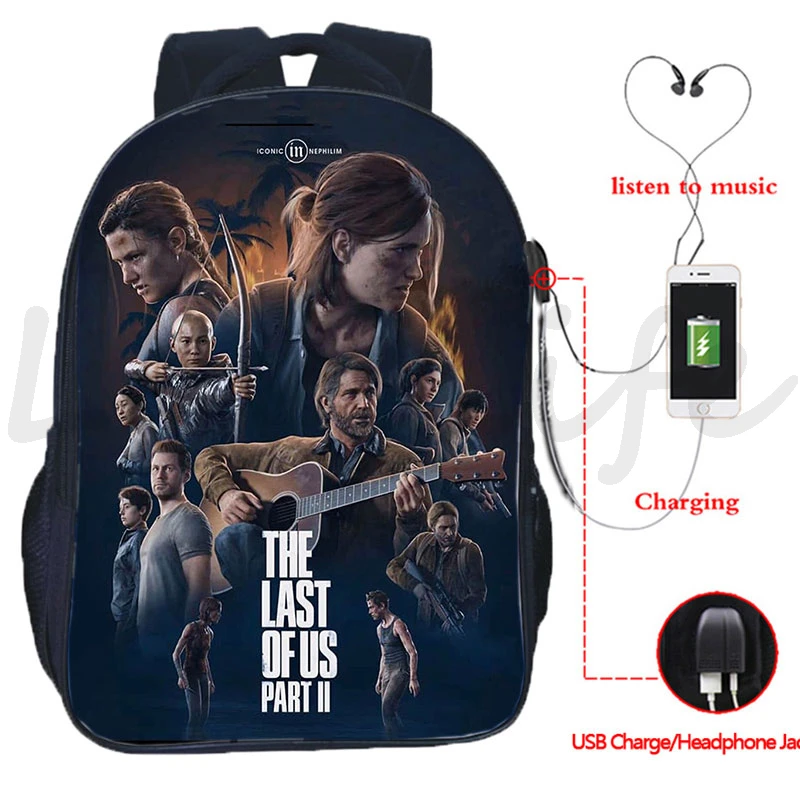 The Last of Us Part II mochila de carga USB para estudiantes adolescentes  Ellie Joel mochila escolar Unisex Anime mochila de viaje|Mochilas| -  AliExpress