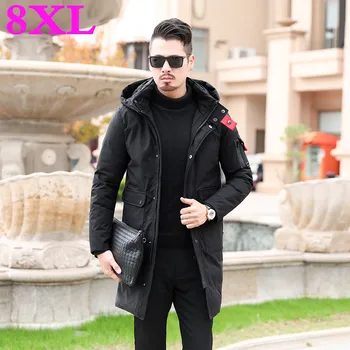 

2019 new plus size 8XL 7XL Hommes Parkas Dhiver Long Lisse En Metal Zipper Cotton-padded clothes Simple Beau Hiver Veste Hommes