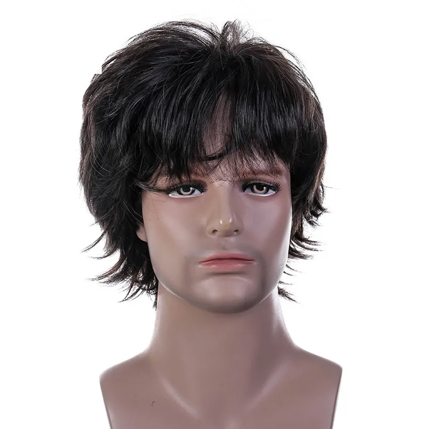 

Gres Natural Wave Wigs Men Short High Temperature Fiber Black Male Synthetic Hairpieces for Middle Aged Man Puffy Headgear