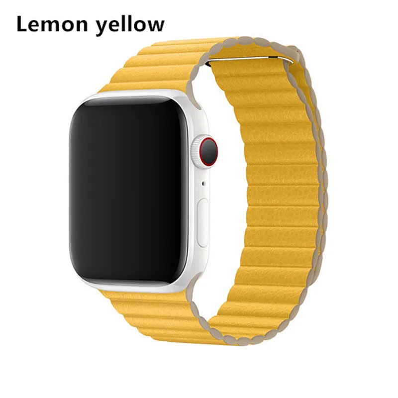 Кожаный ремешок-петля для Apple Watch band 4 40 мм 38 мм 42 мм 44 мм ремешок для iwatch 5 4 3 2 1 наручный браслет на магнитной застежке ремешок для часов - Цвет ремешка: Lemon yellow