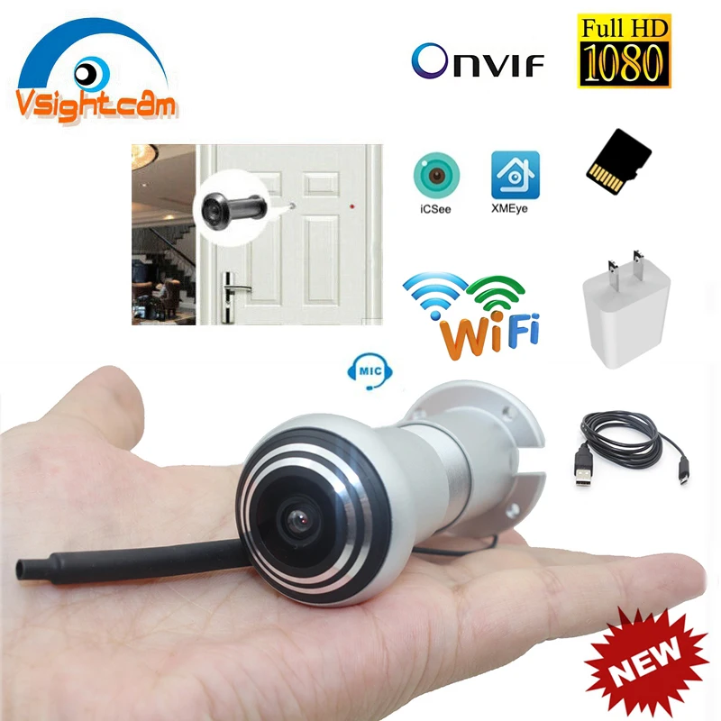 

ICsee Wireless Door Eye Hole Security 1080P HD 1.66mm FishEye CCTV Network Mini Peephole Door Wifi Camera P2P Audio TF Card Slot