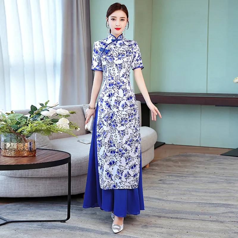 

Blue And White Porcelain Cheongsam 2019 Spring And Summer New Style Improved Daily Life Literature And Art Chinese Style Perform