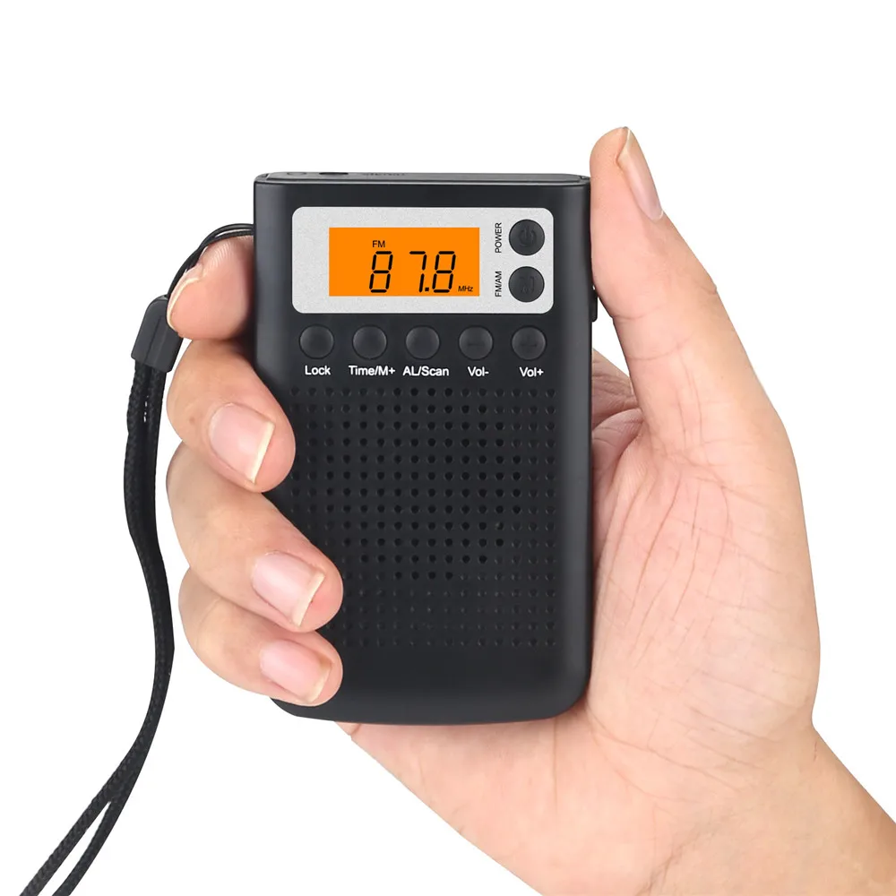 Мини портативный радио AM/FM двухдиапазонный стерео карманный радиоприемник с ЖК