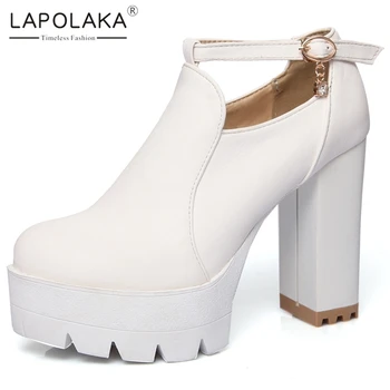 

Lapolaka Fashion New Big Size 43 Chunky High Heels Shoes Woman Pumps Buckle Strap Platform Black Pumps Female