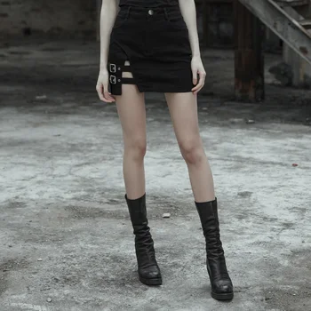 

PUNK RAVE Women's Personality Punk Skirt Streetwear Handsome Sexy Package Hip Tight Jeams Short Skirts