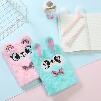 

Cute Cartoon Travel Diary Planner Plush Notebook Diary Notebook Journal Agenda Line Organizer Girls School Stationery