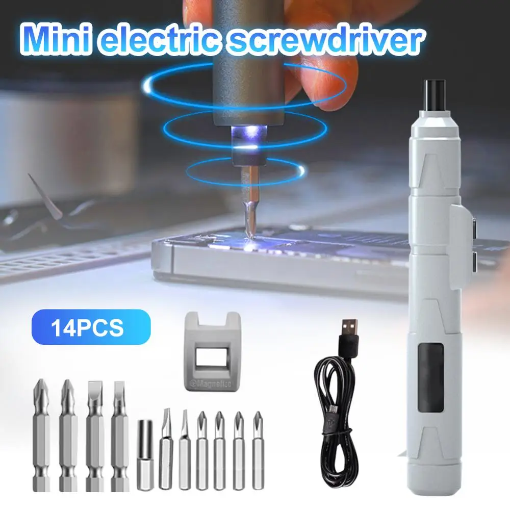 

14PCS Mini Electrical Screwdriver Set USB Rechargeable Smart Wireless Cordless Drill Bits Kits Flexible Shaft Set Power Tool