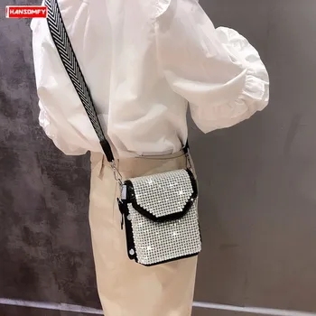 

2020 New Vertical Women's Mobile Phone Bag Fashion Diamonds Female Crossbody Bags Rhinestone Messenger Bags Shoulder Small Pearl