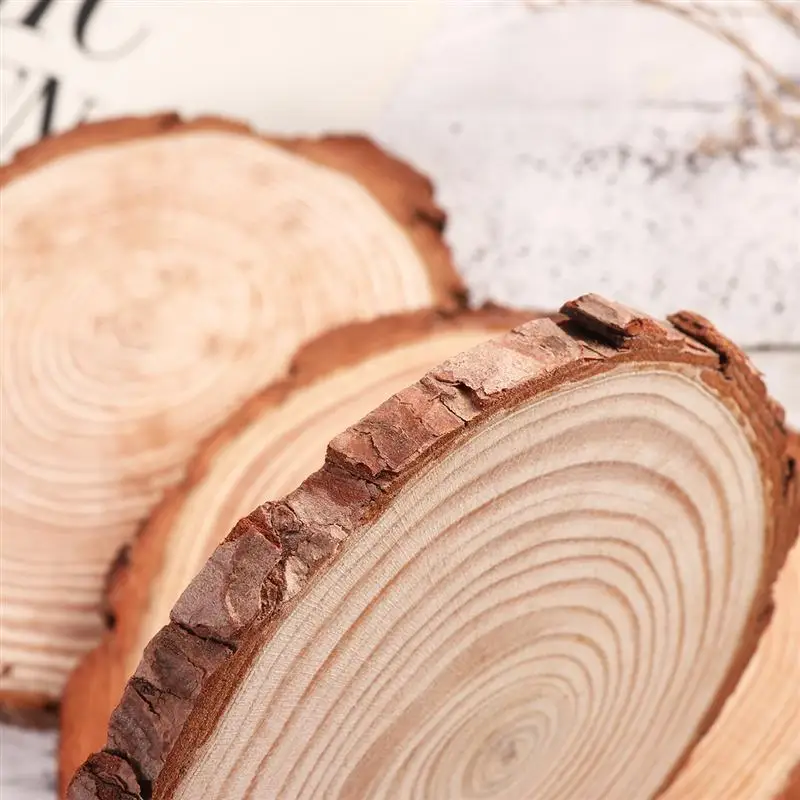 10pcs 10-12cm Unfinished Wood Log Natural Slices Round Slices Tree Bark DIY Painted Crafts For Wedding Christmas Decoration A3