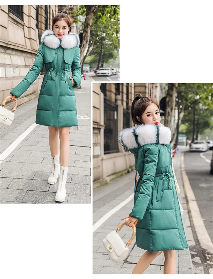 Winter Medium Long Women Parkas Winter New Fashion Fur Collar Slim Down Cotton Jacket Female Large Size Hooded Coats XIN062