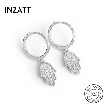 

INZATT Real 925 Sterling Silver Zircon Palm Hoop Earrings For Fashion Women Party Fine Jewelry Cute Geometric Accessories Gift