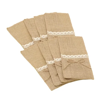 

50 Pieces Burlap Lace Cutlery Bag Wedding Cutlery Party Decoration Holder Bag Burlap Jute