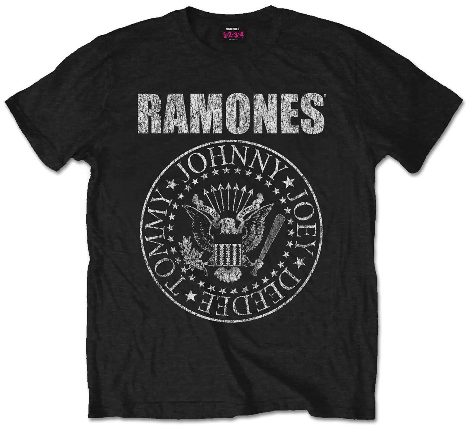 Официальный Ramones президентская печать Состаренный логотип футболка Черная