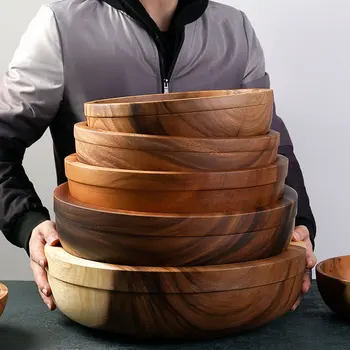 

Acacia wooden Bowl Tray Set Wooden Tray Round Extra Large Salad Bowl Solid Wood Tray Custom mixing ramen japanese soup bowl