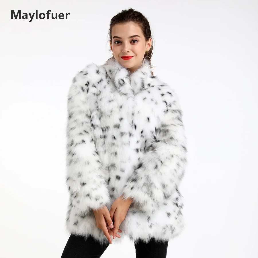 

Maylofuer Natural and Real Fox Fur Leopard Pattern White Fox Fur Jacket Women Fur Coats