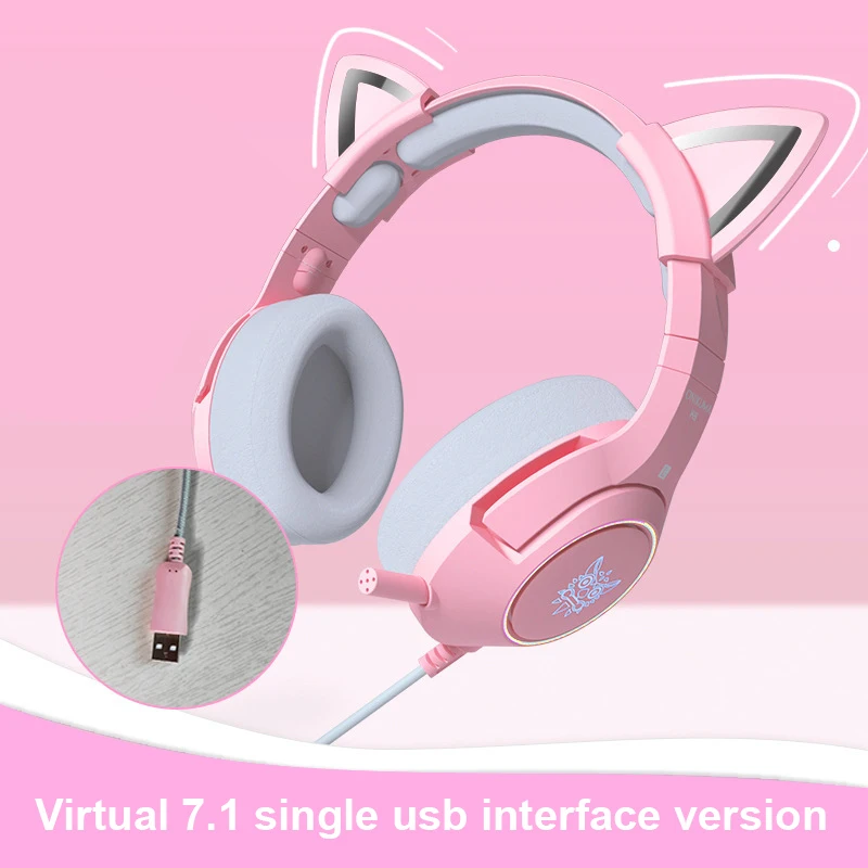 New K9 Pink Wired 3 5MM USB Cat Ear Headphone Headset With Microphone Hifi 7 1 Channel Music Gaming Headset For Computer