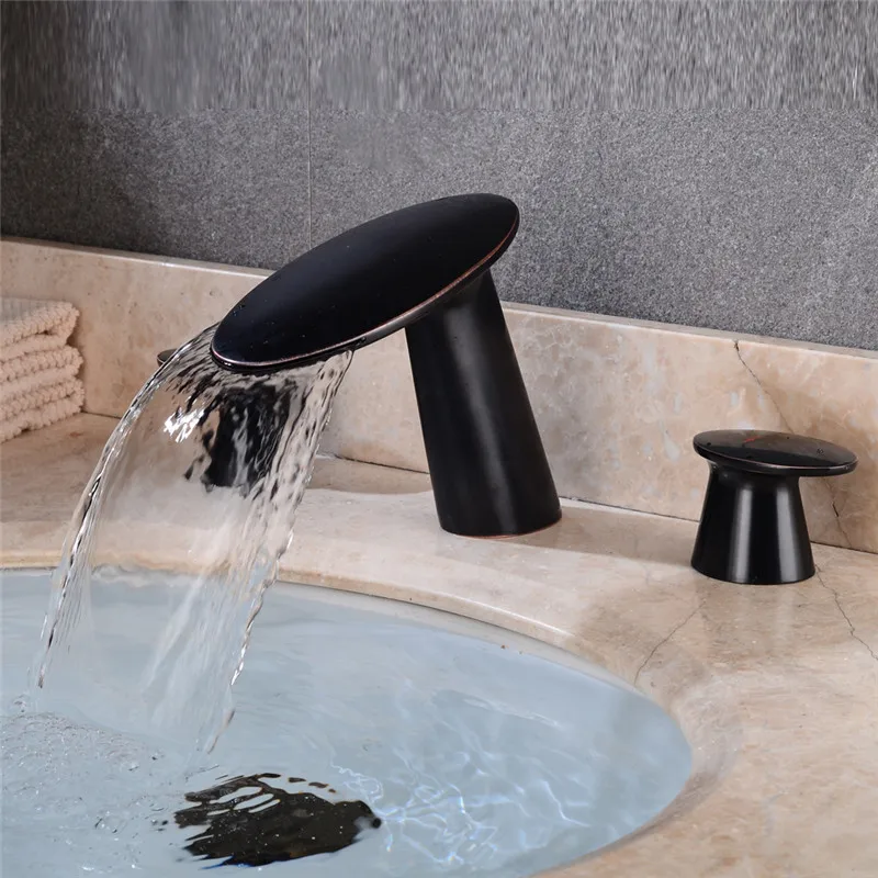 3pcs Widespread Waterfall Bathroom Basin Faucet 3 Holes Sink Vanity Mixer Tap 