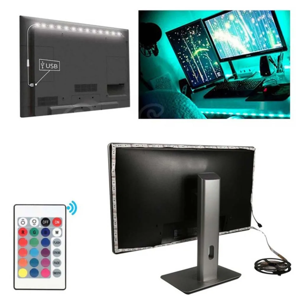 Светодиодная лента с USB, светильник, 24 цвета, сменная лента, водонепроницаемая, RGB, светодиодный, ТВ ПОДСВЕТКА с пультом дистанционного управления