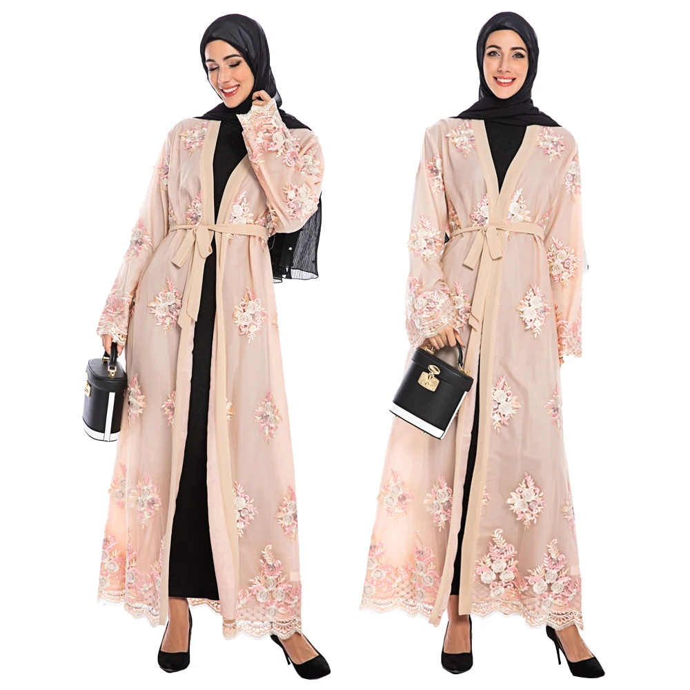 Дубай abaya Макси платье кимоно открытый кардиган исламский джильбаб кафтан вышивка элегантное осеннее платье Ближний Восток Мода