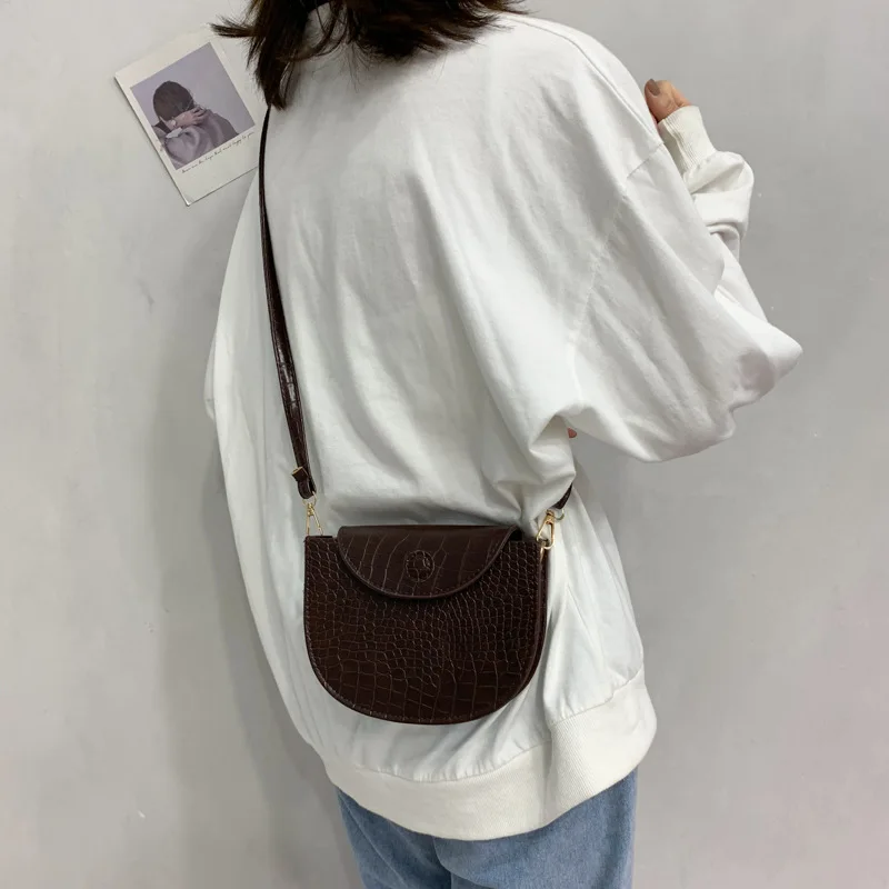 

2019 New Style Autumn New Style Shell-Shaped Crocodile Pattern Square Sling Bag Simple Shoulder WOMEN'S Bag