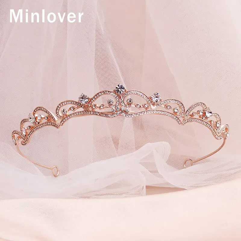 Rosegold Minlover, простые стразы, Свадебные короны, диадемы, свадебные хрустальные короны для невесты, ободки для волос, ювелирная вуаль, аксессуары HG204 - Окраска металла: Rosegold