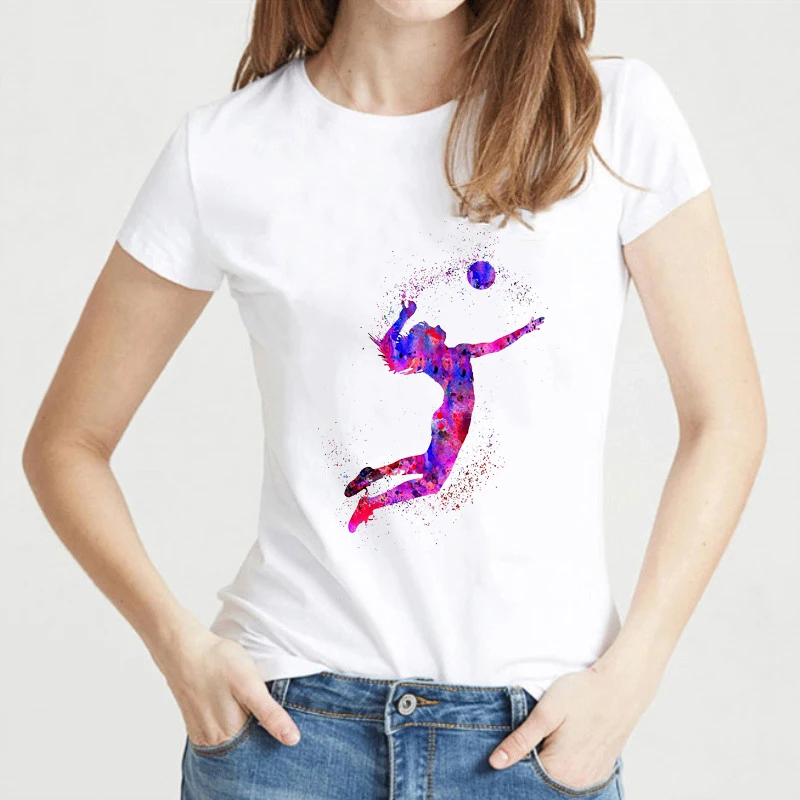 

New summer fashion Watercolor Volleyball Girls Graphic Print T-shirt Harajuku Fashion Sports Short sleeve T-shirt for women tops