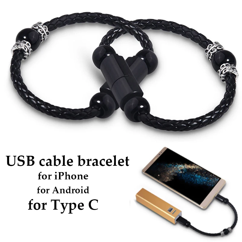 Кожаный мини-браслет с Micro USB-кабелем Android Type C женское зарядное устройство для