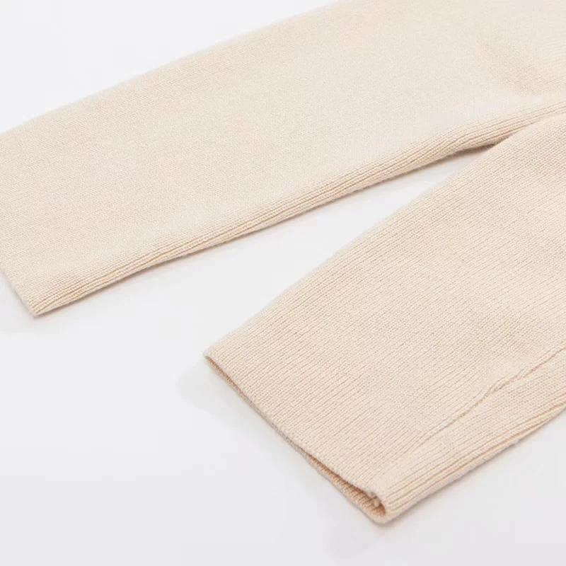 Women Spread Collar Buttons Knit Cardigan with Width Rib Waist Sweater Crop Knit Top