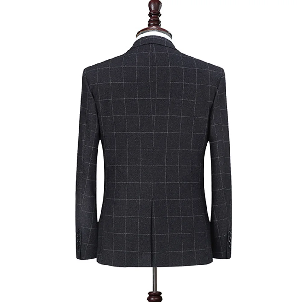 Dressv Black Lattice Men's Suit Jacket+Vest+Pants 3 Pieces Groom Suits Long Sleeves Plus Size One Button For Wedding