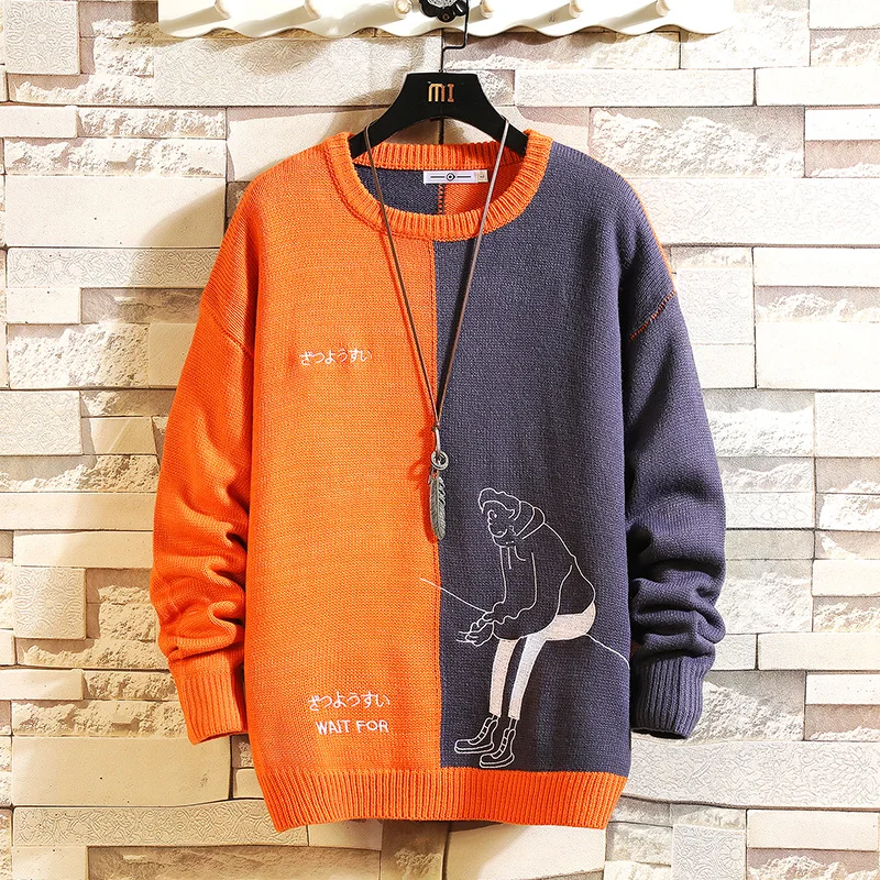 

Men Sweater Japanese Loose Bottoming Sweater Men's Round Neck Sweater Oversized Streewear Pollover