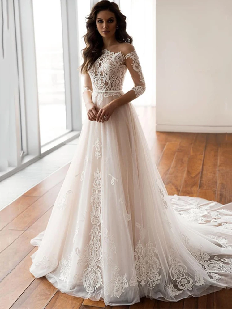 LORIE-Lace-Wedding-Dress-3-4-Long-Sleeves-2019-Vestidos-de-novia-V-Neck-Lace-Sexy