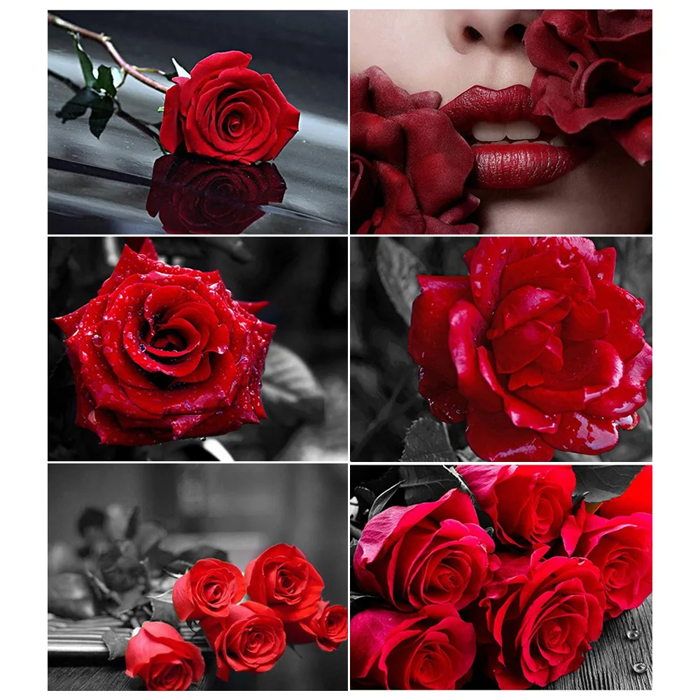 5D Diamond Embroidery Flowers Full Set Round Rhinestones Pictures Red Rose 3D Painting Kit Cross-Stitch Mosaic | Дом и сад