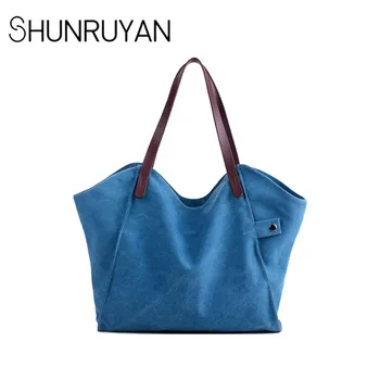 

SHUNRUYAN Brand Large Pocket Fashion Tote Bag Women's Canvas Handbag Shoulder Capacity Bags Leisure Canvas Handbag