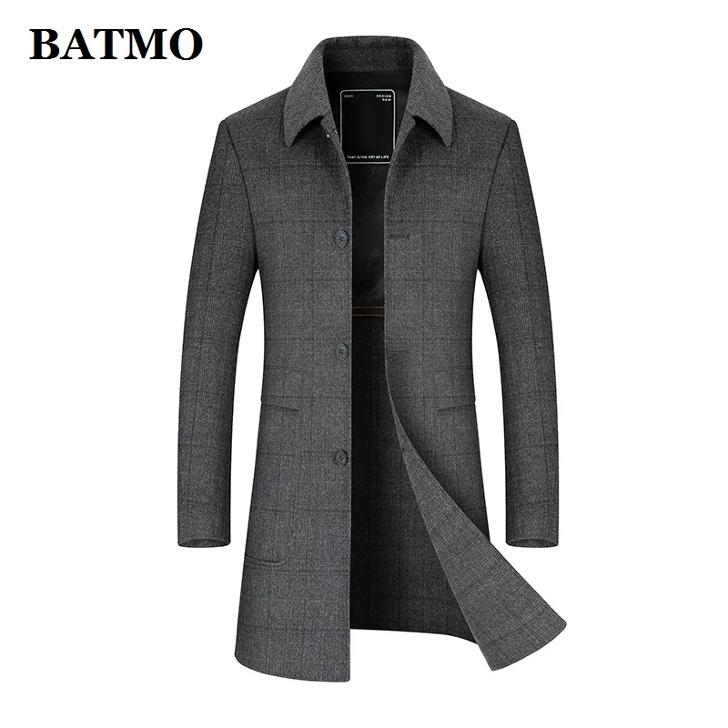 

BATMO 2021 new arrival autumn wool plaid trench coat men,male casual jackets,plus-size M-XXXL 85028