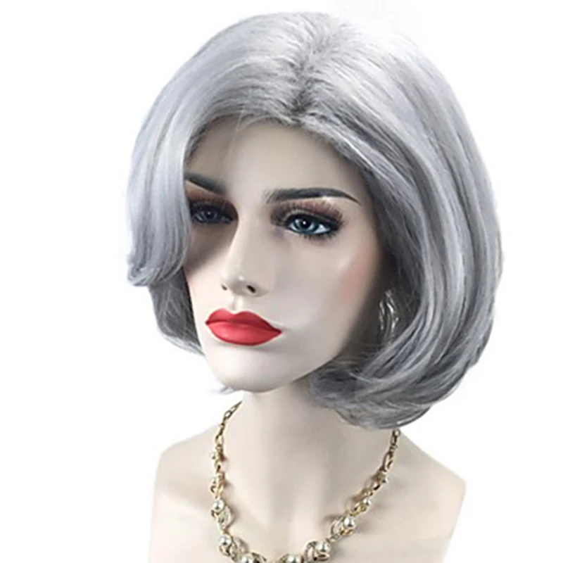 HAIRJOY Women Synthetic Hair Wigs Middle Part Short Grey Straight Bob