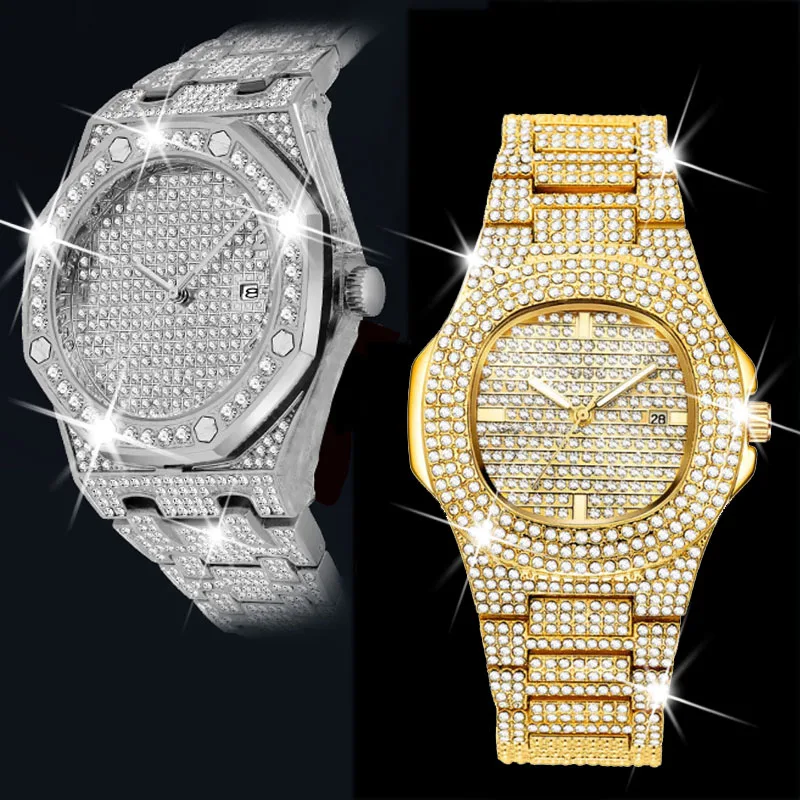 Мужские часы 2019 Лидирующий бренд Роскошные Iced Out Bling AAA золотые с бриллиантами для