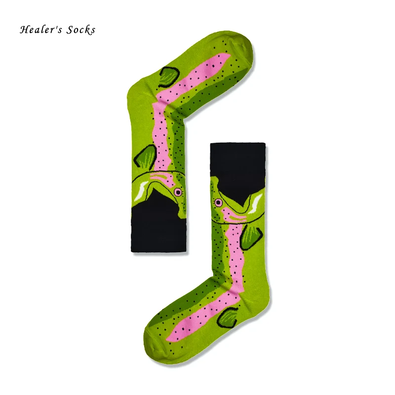 

1 pair of men and women socks combed cotton green eel trendy funny skateboard gift Harajuku fashion art hip hop animal tube sock