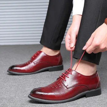 

Men Dress Shoes Men's Casual Genuine Leather Crocodile Pattern Shoes Luxury Men Formal Wedding Business Oxford Shoes Big Size 48