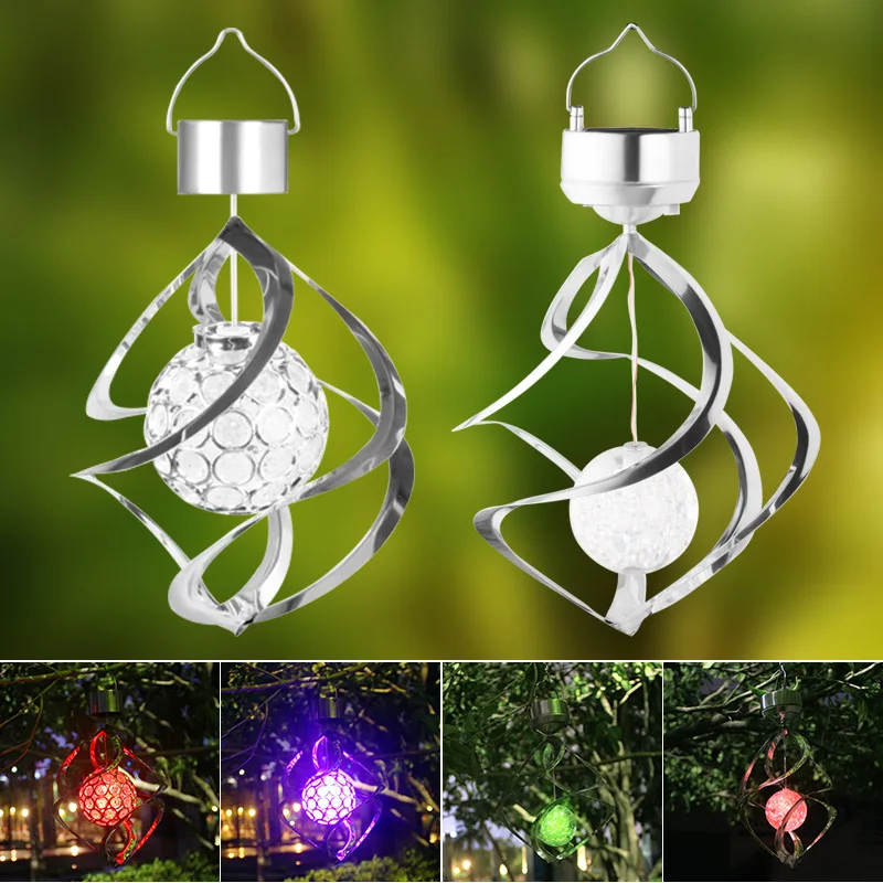 Solar Wind Chime LED Colour Changing Hanging Light Waterproof Spiral Spinner Lamp for Garden Yard Lawn Balcony Porch | Лампы и