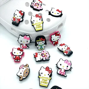 Sandalias de PVC con dibujos de gatos y gatitos para niños, accesorios de decoración de calzado de jardín, zuecos, JIBZ Croc, regalo, 1 unidad
