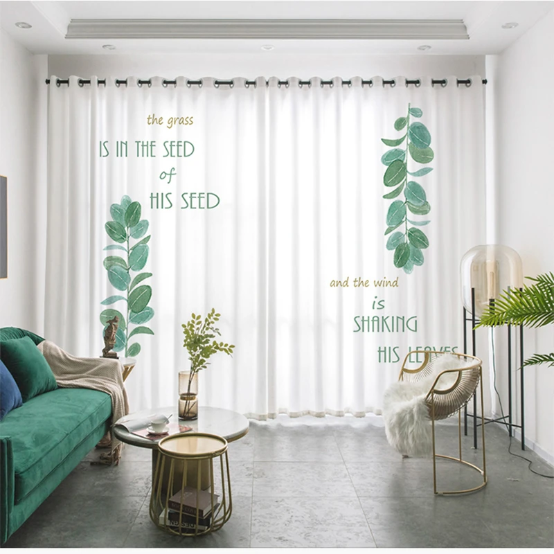 Cortina ventana personalizada, colgadores para guardería, sala de dormitorio, hojas, verde y blanco|Cortinas| - AliExpress