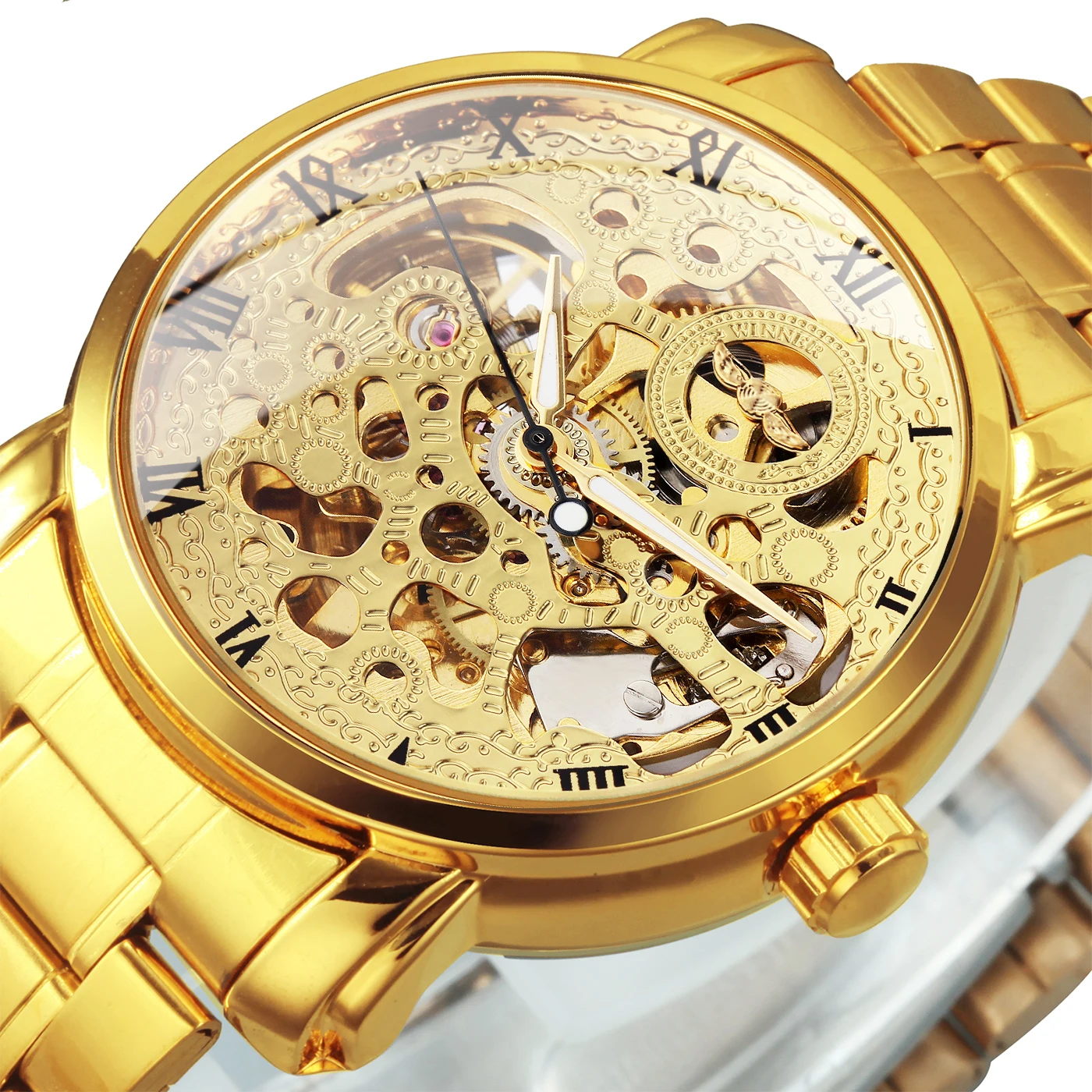 WINNER Luxury Unisex Couple's Auto Mechanical Watch Stainless Steel Strap Roman Number Skeleton Dial Design Lover's Gift + BOX |
