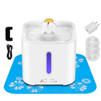 

Automatic Pet Cat Water Bowl Smart LED Light Water Dispenser USB Connector (with Power Adapter) Light Blue Base