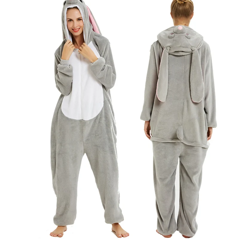 Кигуруми для взрослых, Onesie, аниме, женские костюмы, косплей, Мультяшные животные, пижамы, Синий Единорог, Ститч, звезда, единорог, зима, теплый, с капюшоном - Цвет: Rogue rabbit