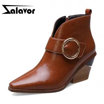 

ZALAVOR Women Ankle Boots Metal Buckle Sexy Pointed Toe Fall Winter Shoes Women Zipper High Heel Footwear Plus Size 34-44